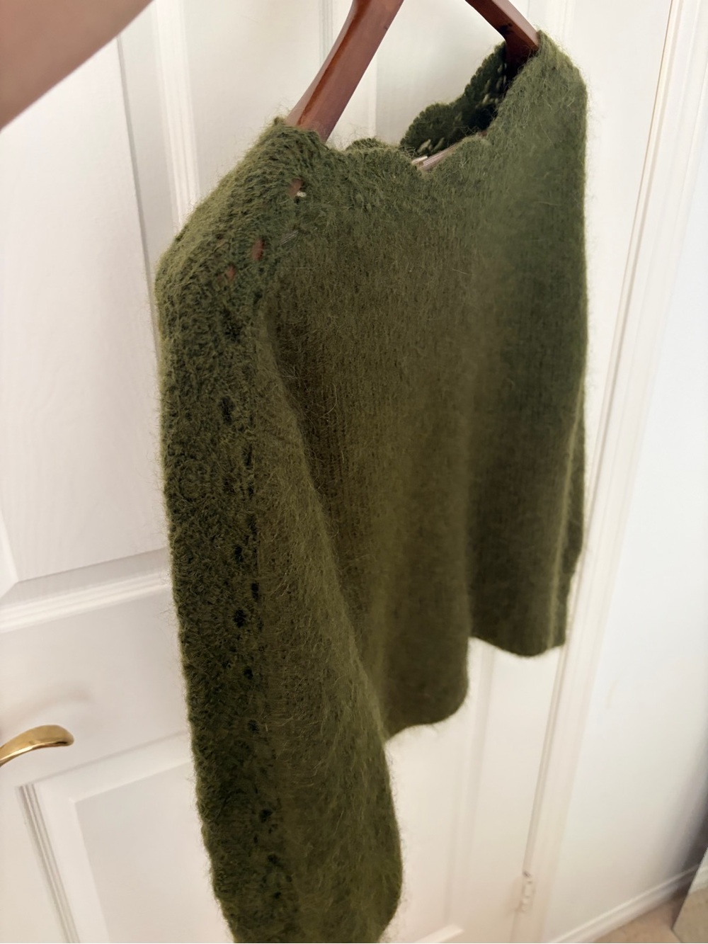 Sézane Stacy Jumper Women's Olive Green Fuzzy boatneck knit Sweater XXS - Picture 7 of 8
